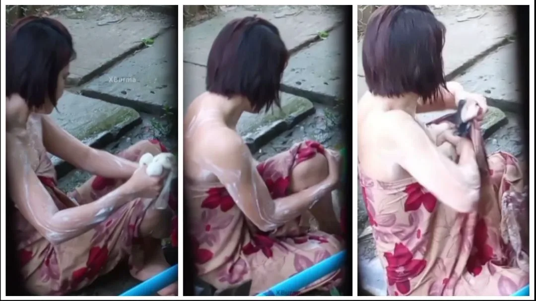 ရေချိုးချောင်းရိုက် (၄၁) – A Lady Shower At Outdoor Home